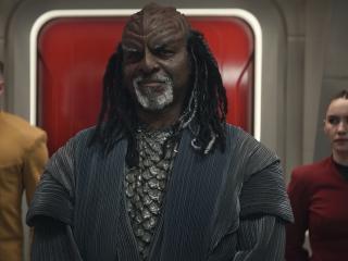 L-R Anson Mount as Pike, Robert Wisdom as Dak\'Rah and Christina Chong as La’an appearing in Star Trek: Strange New Worlds streaming on Paramount+, 2023. Photo Credit: Best Possible Screengrab/Paramount+